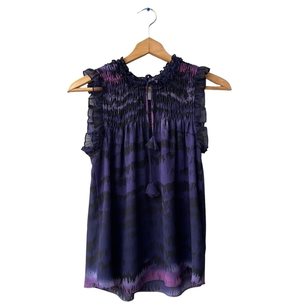 MISA LOS ANGELES Darcy Top Purple Ombre Sleeveless Ruffle Tie Front Blouse Small